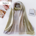 2017 Chine en gros léger long filamentaire argent dip-dye mélange de soie écharpe châle femmes foulard en soie